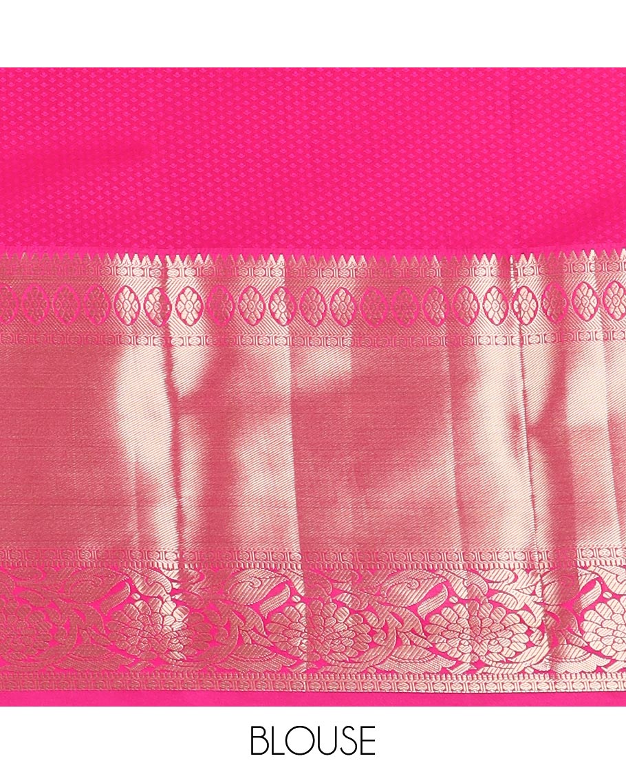 Grey floral jacquard budget silk saree, contrast traditional zari border, and traditional motifs steeped pallu