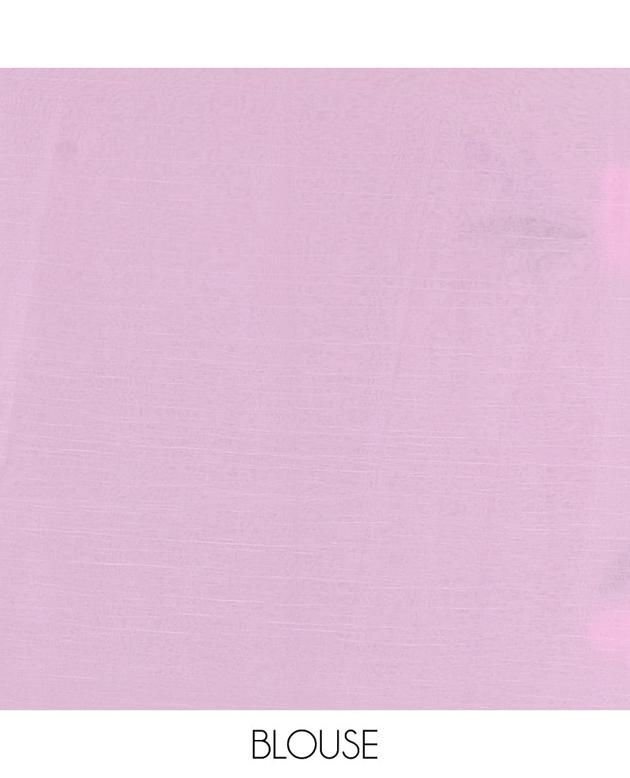 Borderless lavender floral motifs hand brush painted semi-organza saree comes with tasseled pallu and without blouse