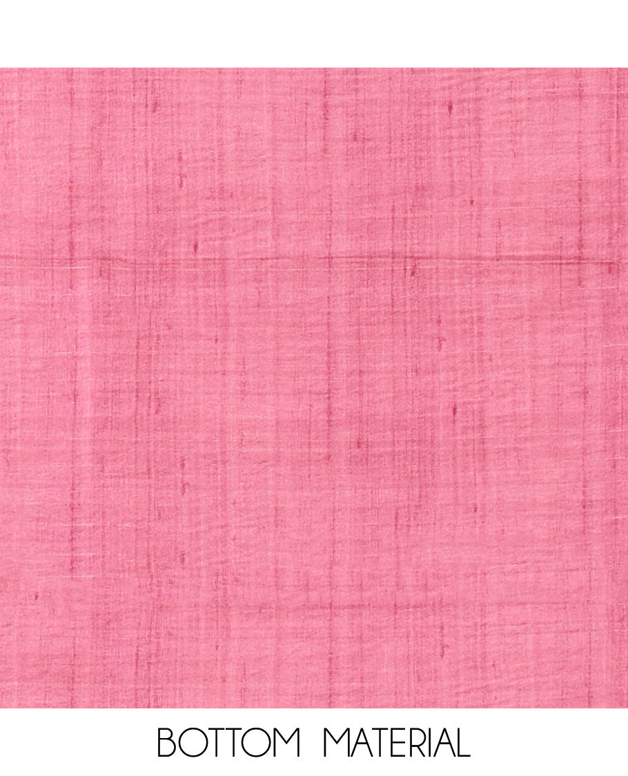 Pink semi-tussar material chudidar set, stripes & bandhani-style dotted motifs printed top & dupatta with heathered bottom