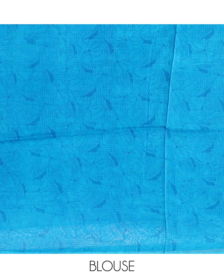 White madhubani design printed silk saree with contrast floral design border & floral design pallu