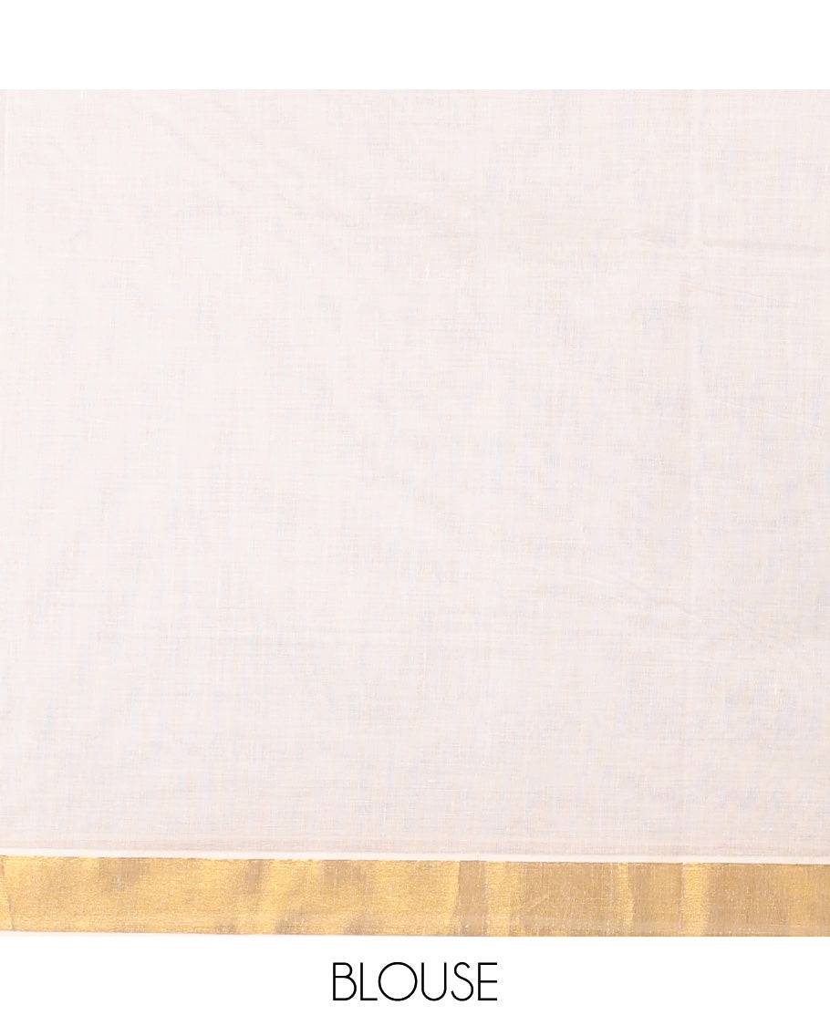 Cream kerala saree with zari designs, zari border & pallu of traditional designs in zari