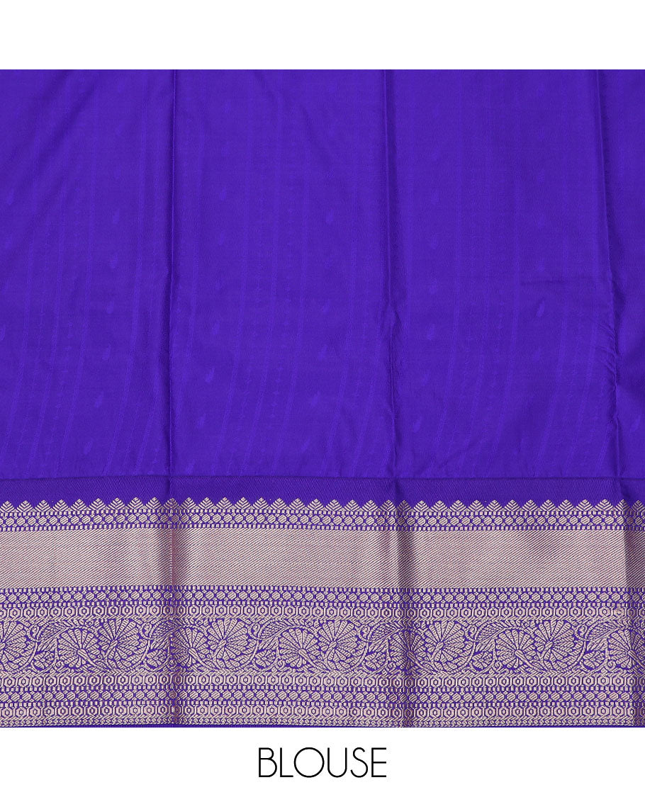 Flamingo pink art silk pavadai material set, zari design pavadai, contrast blouse & traditional zari border