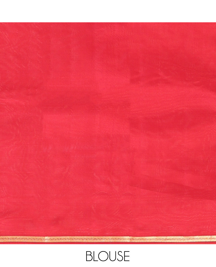 Orange Zari Buttas Vasundhara Lite Silkmix Saree, a Contrast Piping Border, Jaal Pallu, a Contrast Blouse
