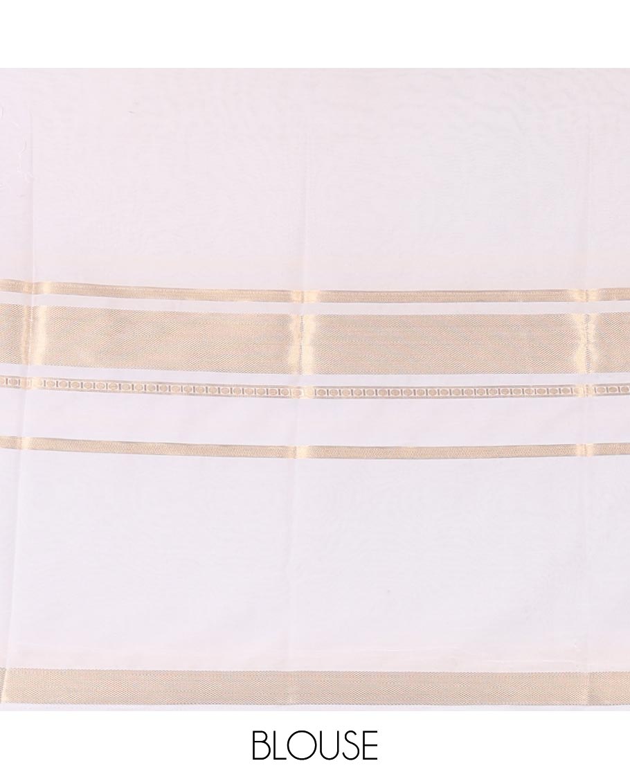 Red plain Art Mysore silk saree, contrast traditional zari big border, zari striped pallu, and a matching zari design blouse