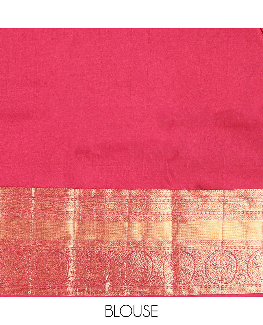 Red Budget Silk Saree Beautified with Paisley Buttas All Over Its Body, Highlighted by a Traditional Zari Design Border, Grand Pallu of Jaal Designs, and Paired with a Matching Blouse
