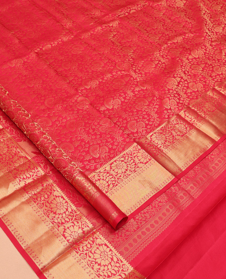 Red Floral Kanchipuram Wedding Silk Saree