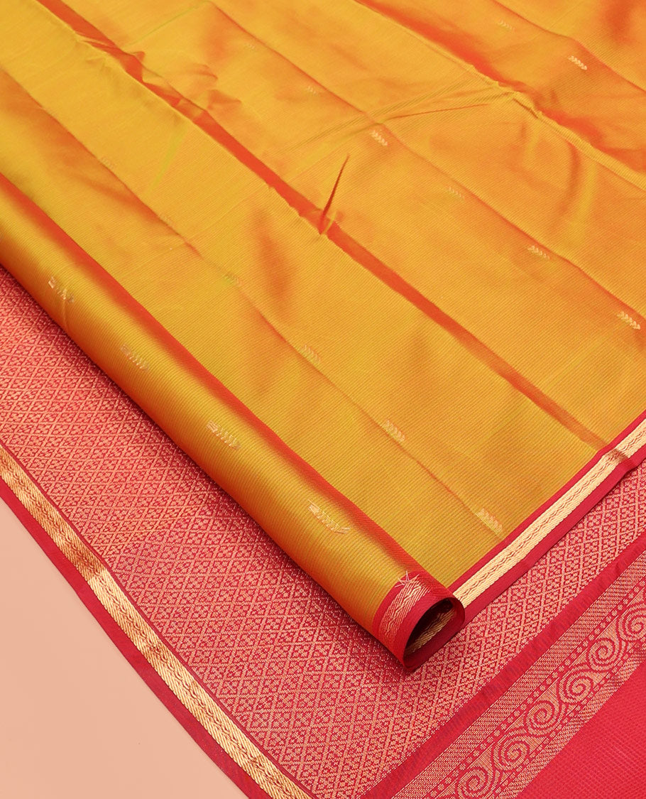 Orange Zari Buttas Vasundhara Lite Silkmix Saree, a Contrast Piping Border, Jaal Pallu, a Contrast Blouse