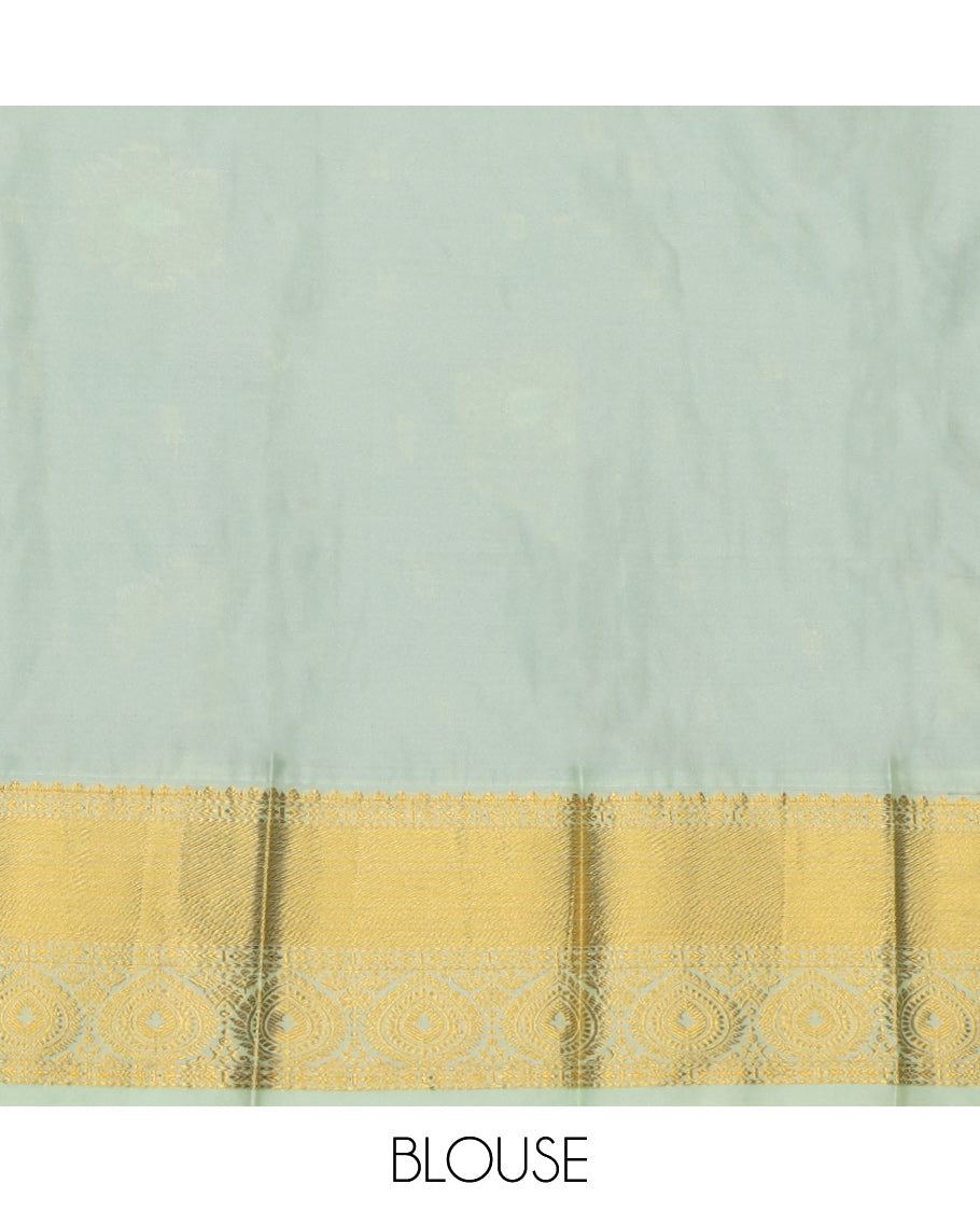 Navy Blue Budget Silk Saree, Detailed with Zari Buttas, a Contrast Traditional Zari Border, Grand Pallu, and a Contrast Blouse