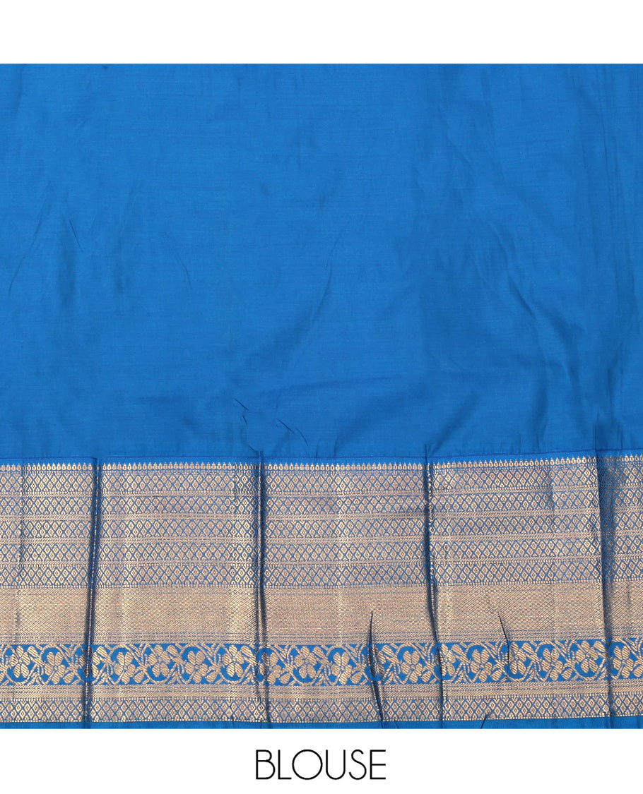 Orange Budget Silk Saree, Graced with Zari Buttas, Complemented by a Contrast Traditional Zari Border, Grand Pallu, and a Contrast Blouse