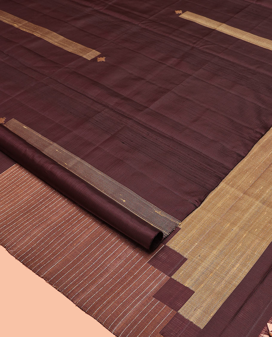 Borderless Brown Mayuri Soft Silk Saree, Crafted with Zari Buttas All Over Its Body, Highlighted by a Uniquely Patterned Pallu, and Paired with a Matching Blouse