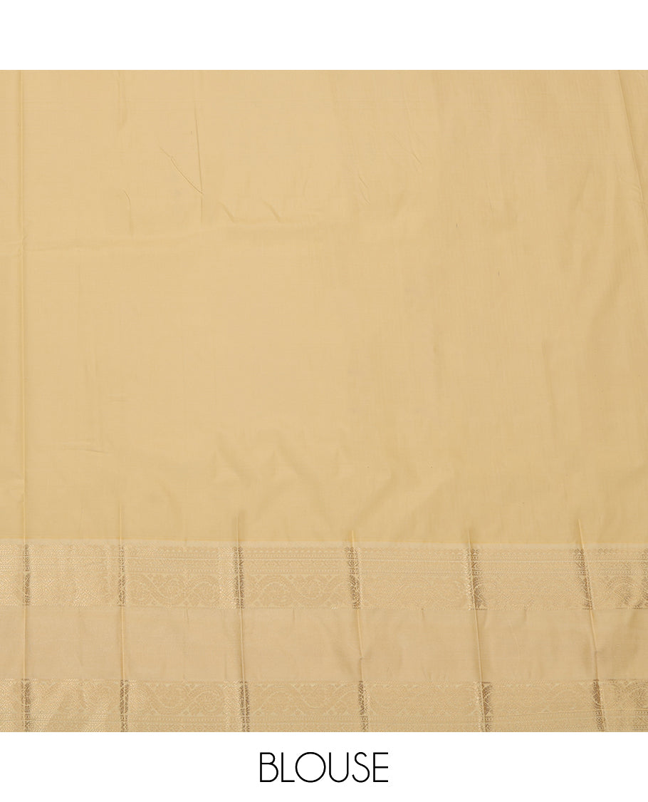 Navy Blue Budget Silk Saree, Delicately Woven Zari Buttas and Stripes, Complemented by a Contrast Traditional Zari Rettai Pettu Border, Grand Pallu, and Contrast Blouse