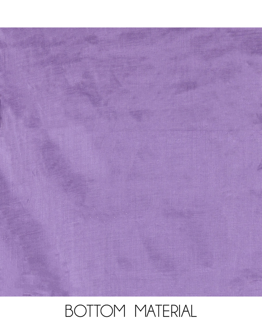 Lavender Semi-Bhagalpur Cotton Material Churidar Features Plain Top, a Santoon Bottom, and Contrast Abstract Printed Dupatta