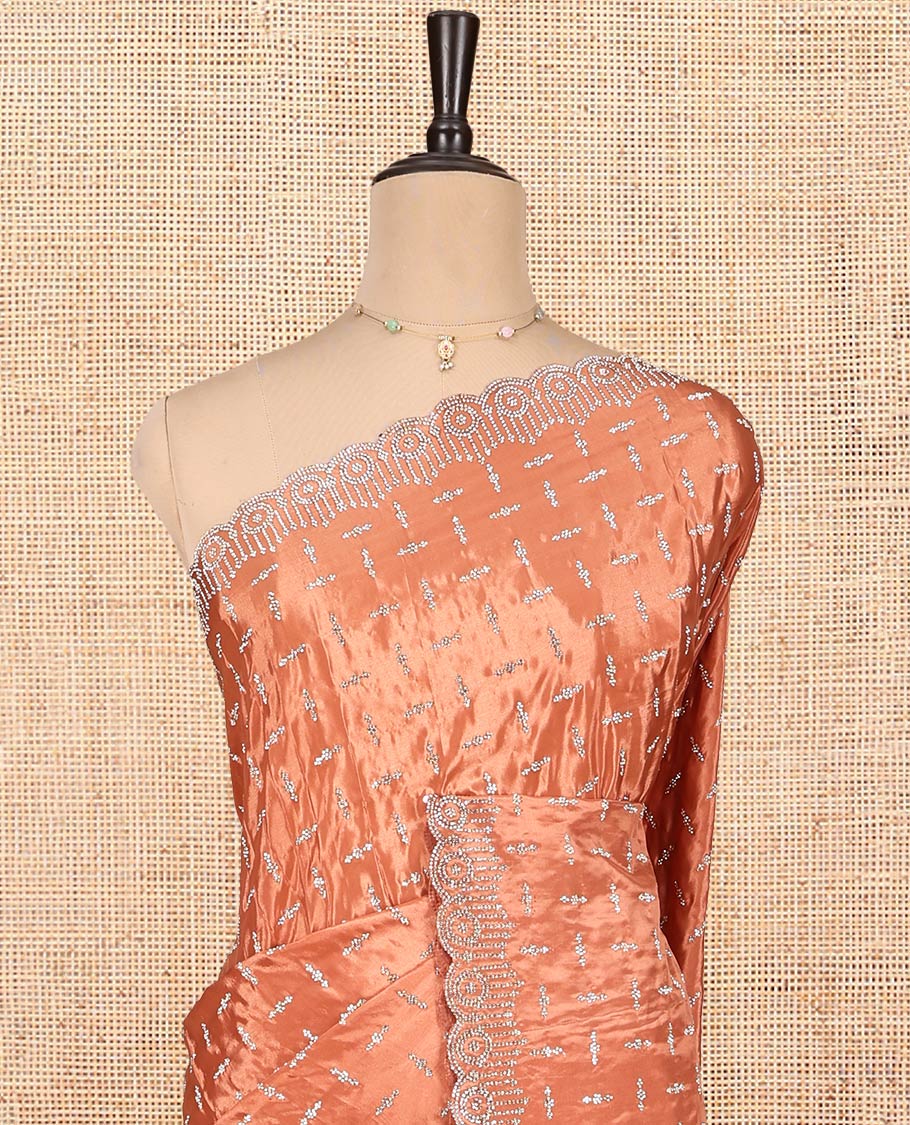Orange Designer Saree, Charmingly Accented with Stonework, a Scallop Stonework Border, and Matching Blouse