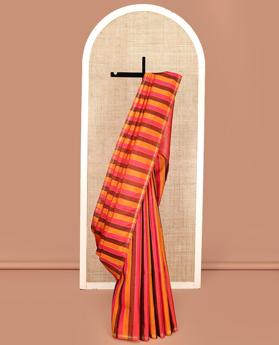 Multi-color Mayuri Soft Silk Saree, Elevated with Rangat-Style Stripes and Neli Stripes On Its Body, Subtle Zari Border, Floral Jaal Pallu, and Paired with a Matching Blouse
