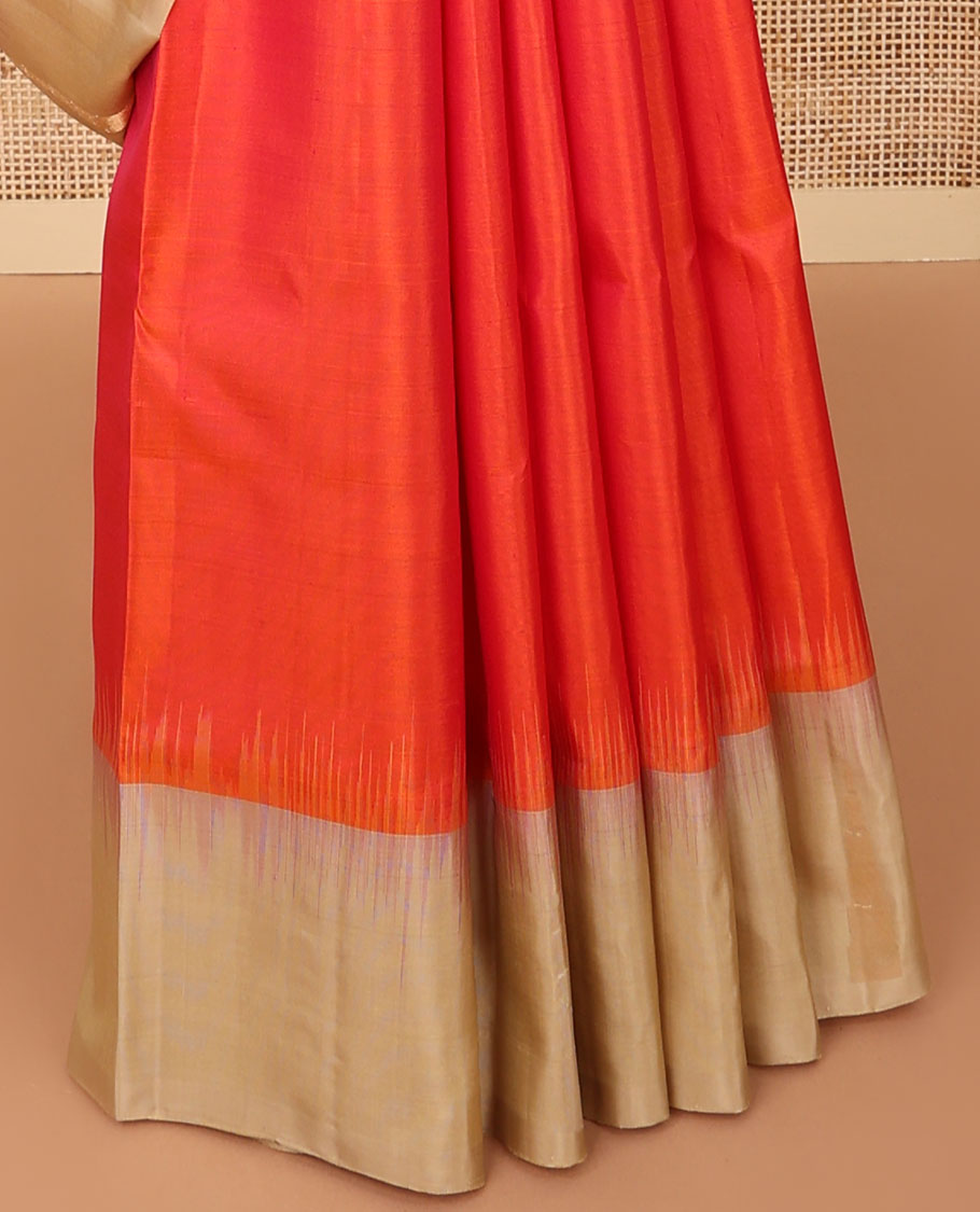 Red mayuri soft silk saree with contrast temple border & bhavanji design pallu