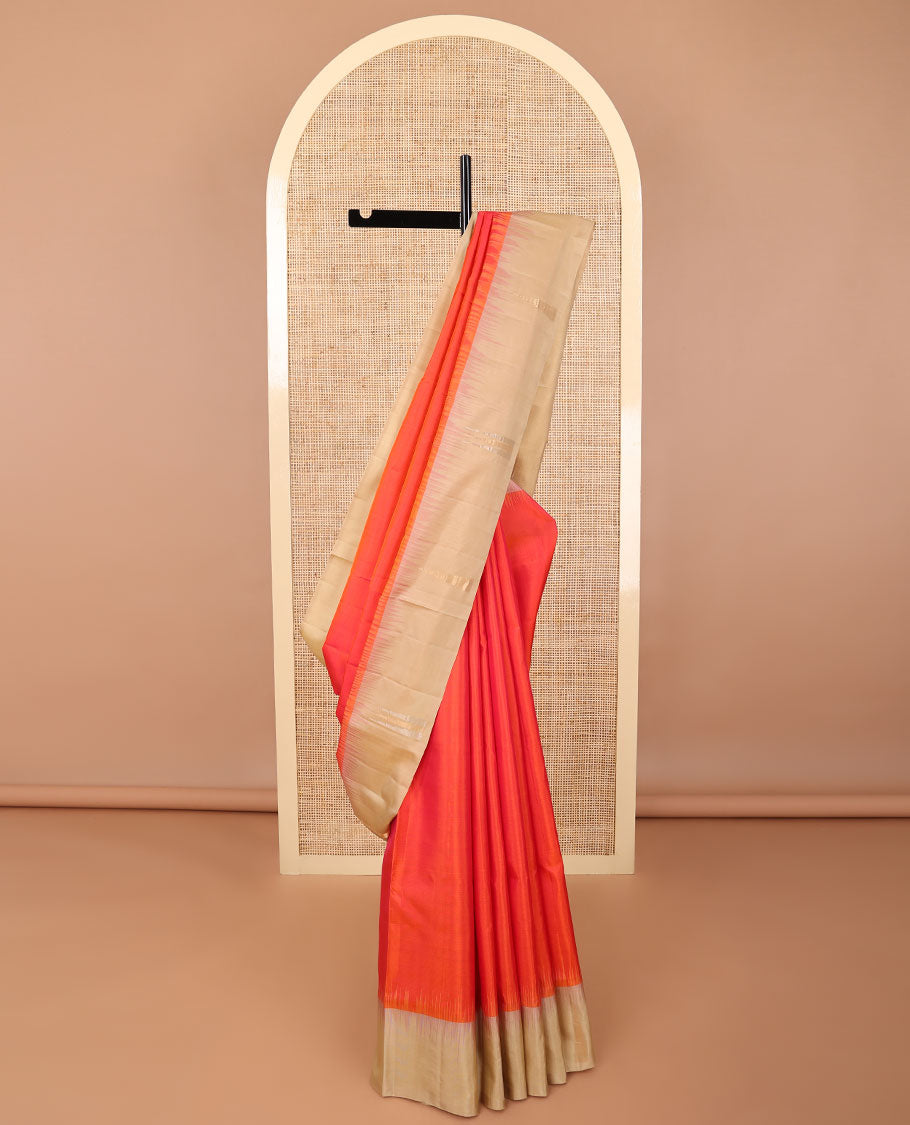 Red mayuri soft silk saree with contrast temple border & bhavanji design pallu