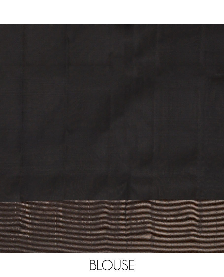 Red zari buttas soft silk saree, contrast thazampoo rekku striped border & pallu of geometric designs