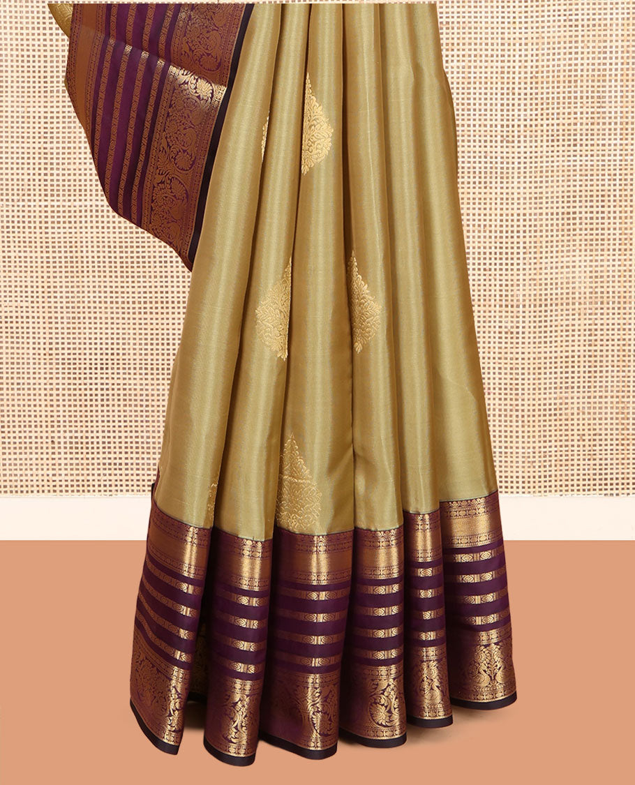 Green Vasundhara Lite Silk Mix Saree, Sparsely Woven with Zari Butats, a Contrast Border of Muthu, Rudraksham, and Mayil Designs, Grand Pallu, and a Contrast Blouse