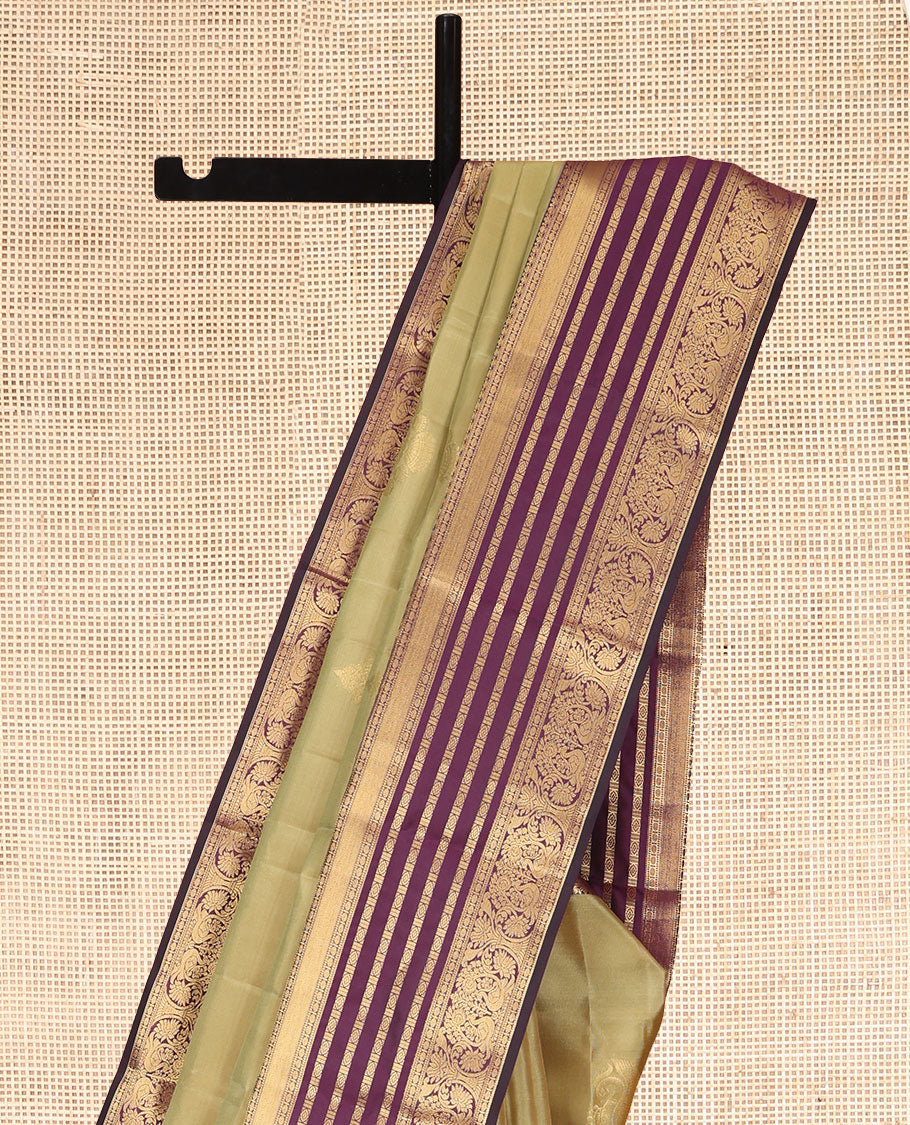Green Vasundhara Lite Silk Mix Saree, Sparsely Woven with Zari Butats, a Contrast Border of Muthu, Rudraksham, and Mayil Designs, Grand Pallu, and a Contrast Blouse
