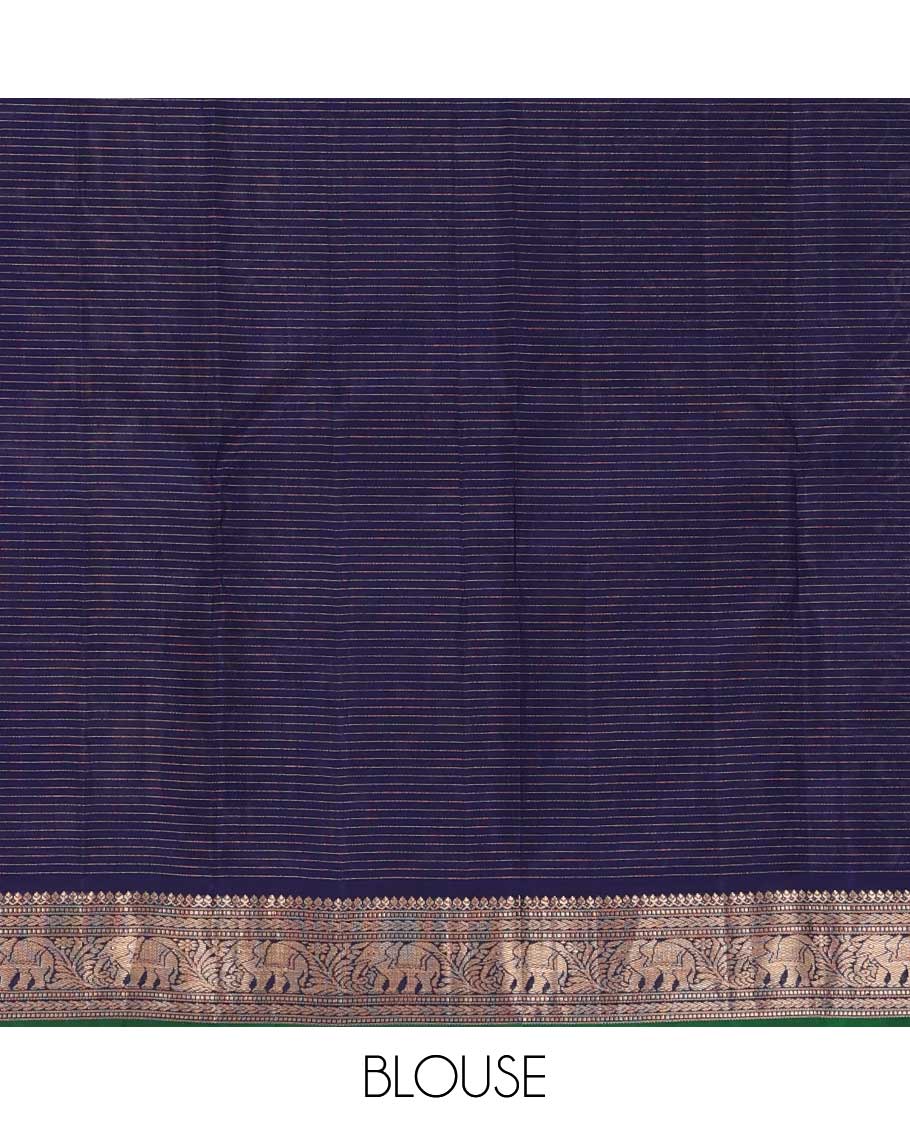 Orange zari micro checked silk saree, contrast border of thilakam mokku, Muthu, kathir and yaanai, and ogee patterned pallu
