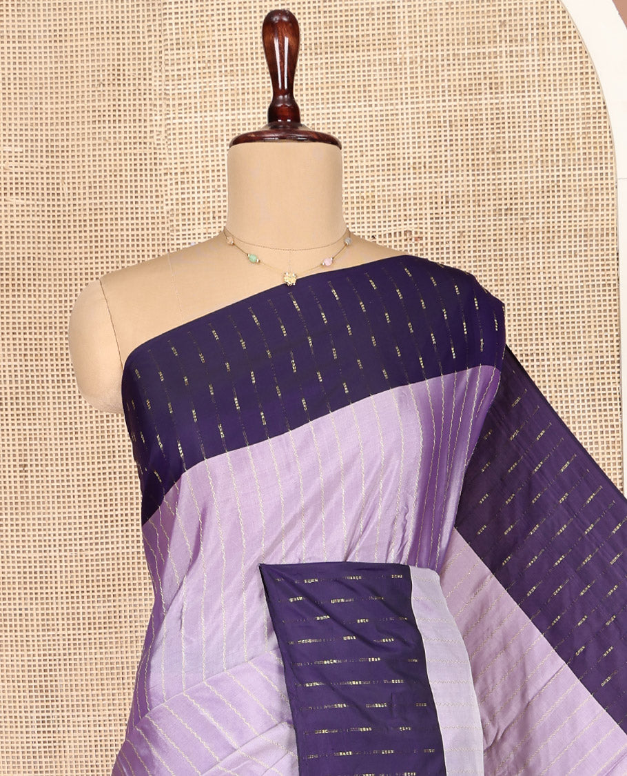 Lavender Aarani Gift Saree, Highlighted with Zig-Zag Stripes on Its Body, Complemented by a Contrast Striped Border, Subtle Striped Pallu, and Paired with a Matching Blouse