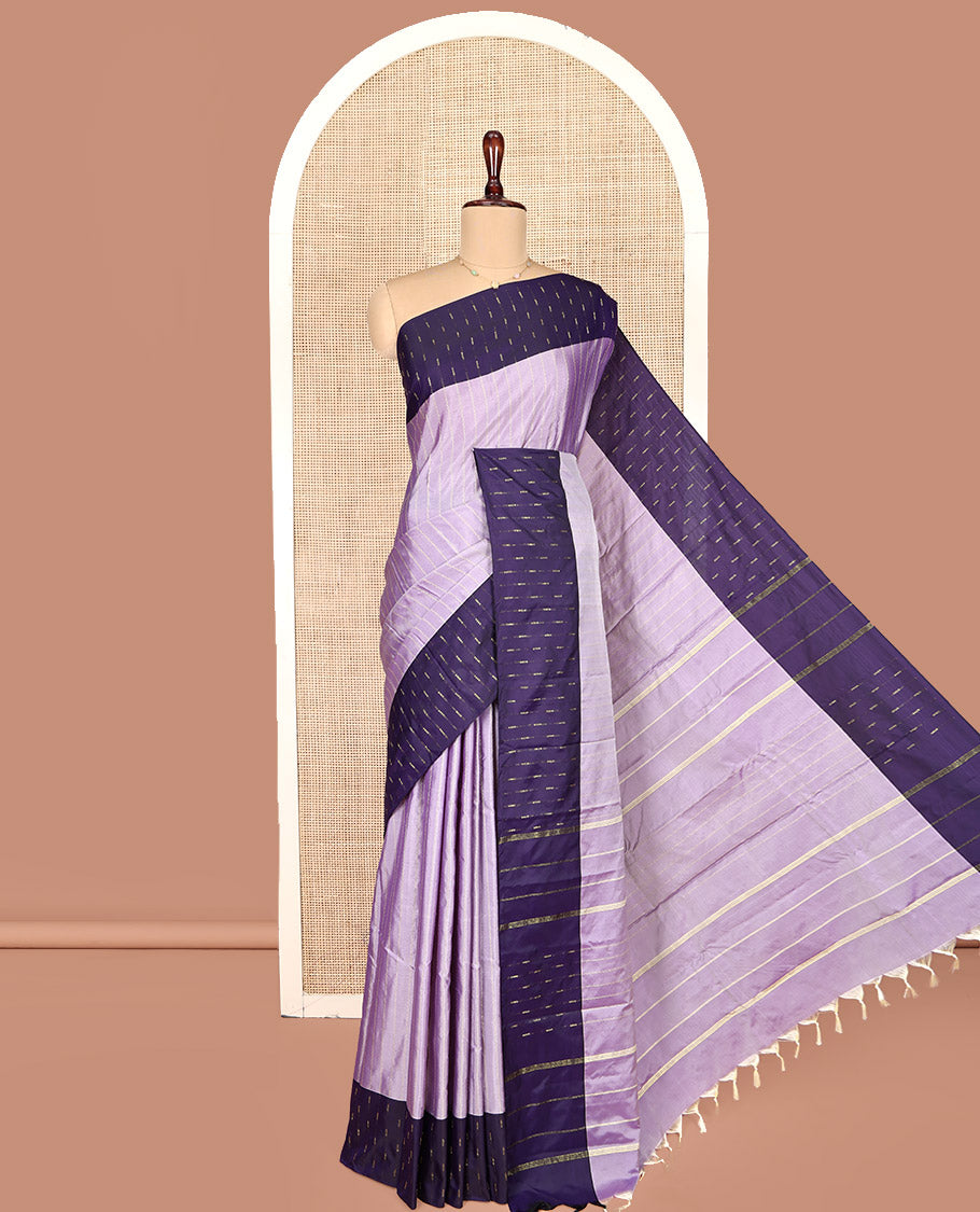 Lavender Aarani Gift Saree, Highlighted with Zig-Zag Stripes on Its Body, Complemented by a Contrast Striped Border, Subtle Striped Pallu, and Paired with a Matching Blouse