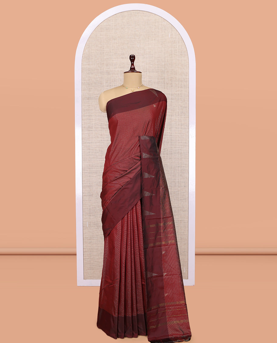 Maroon Arani Saree, Woven with Zari Stripes, a Contrast Border, a Self-Pallu, and a Matching Blouse