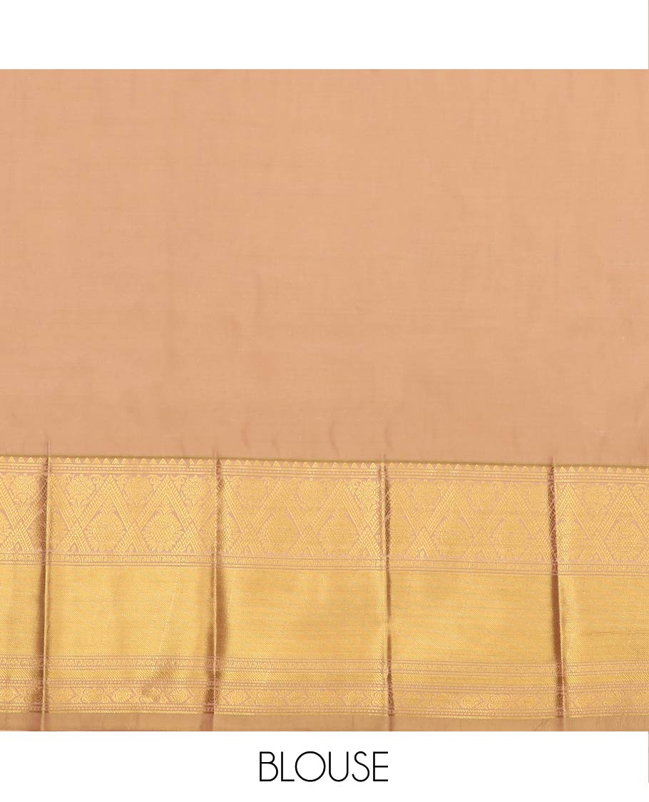 Green Budget Silk Saree Depicting Zari Buttas and Stripes, Subtle Self-Border of Traditional Zari Designs, Featuring a Contrast Pallu of Jaal Design, and Paired with a Contrast Blouse