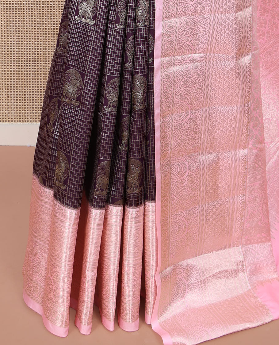 Purple Budget Silk Saree, Elegantly Highlighted with Jacquard Design All Over Its Body, Complemented by a Contrast Traditional Zari Design Border, Intricately Designed Pallu, and Paired with a Contrast Blouse