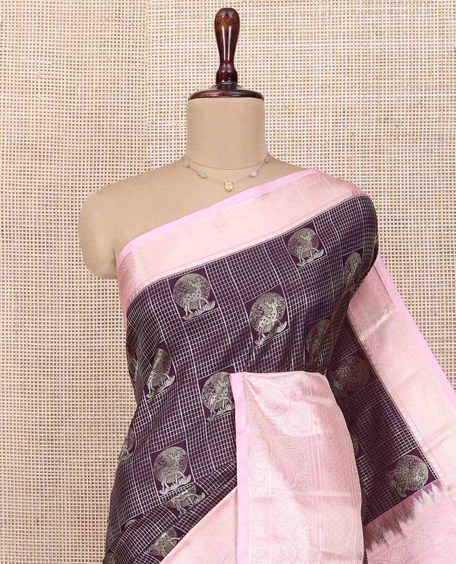 Purple Budget Silk Saree, Elegantly Highlighted with Jacquard Design All Over Its Body, Complemented by a Contrast Traditional Zari Design Border, Intricately Designed Pallu, and Paired with a Contrast Blouse