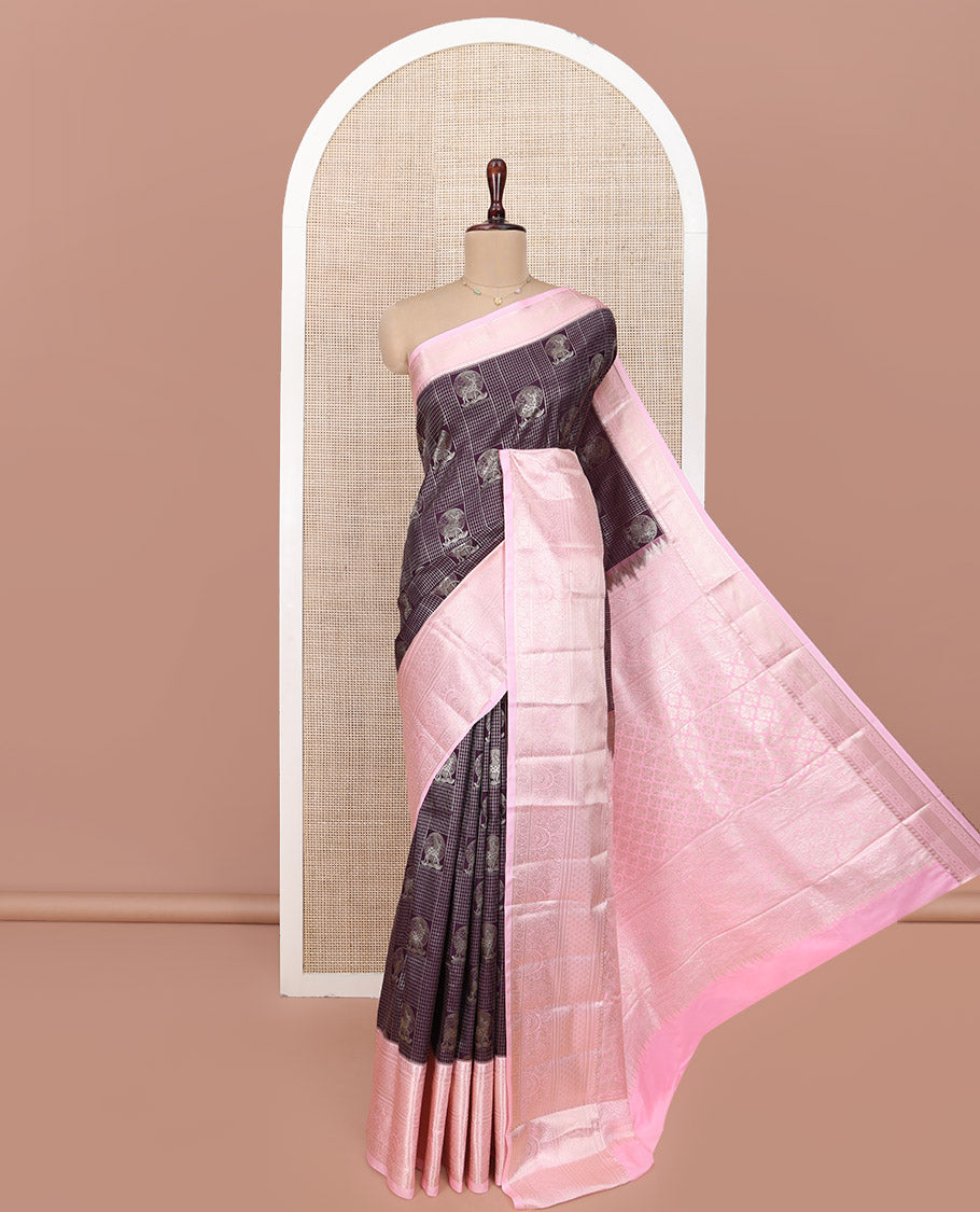 Purple Budget Silk Saree, Elegantly Highlighted with Jacquard Design All Over Its Body, Complemented by a Contrast Traditional Zari Design Border, Intricately Designed Pallu, and Paired with a Contrast Blouse