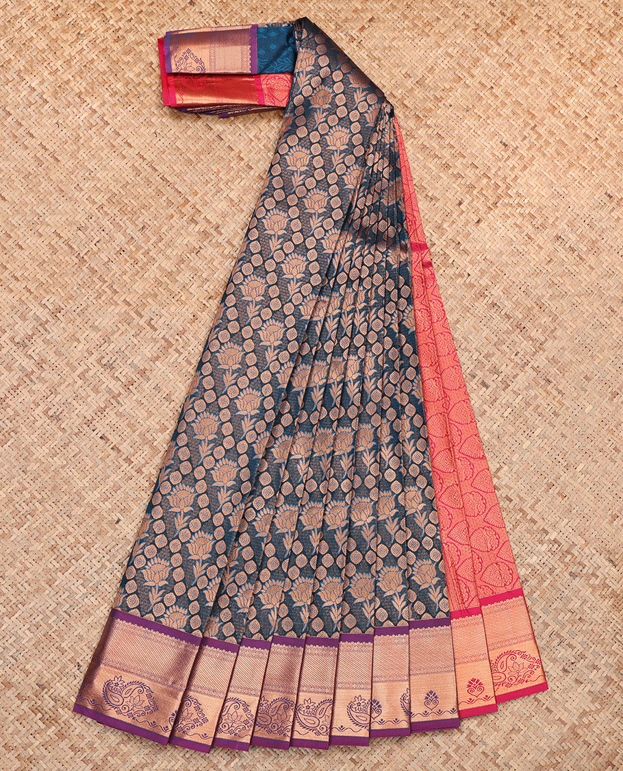 Blue Budget Silk Saree, Beautified with Jacquard, Complemented by Contrast Traditional Zari Border, Grand Pallu, and a Contrast Blouse