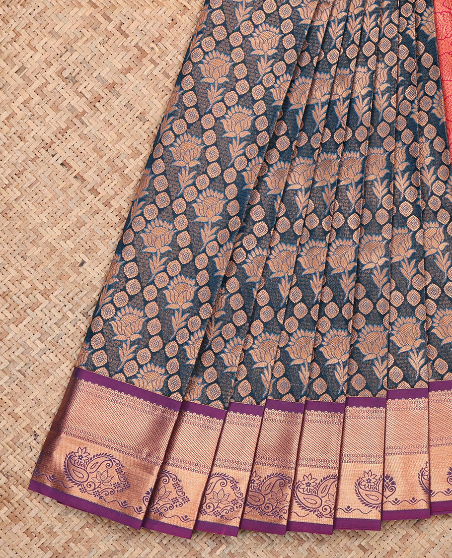 Blue Budget Silk Saree, Beautified with Jacquard, Complemented by Contrast Traditional Zari Border, Grand Pallu, and a Contrast Blouse