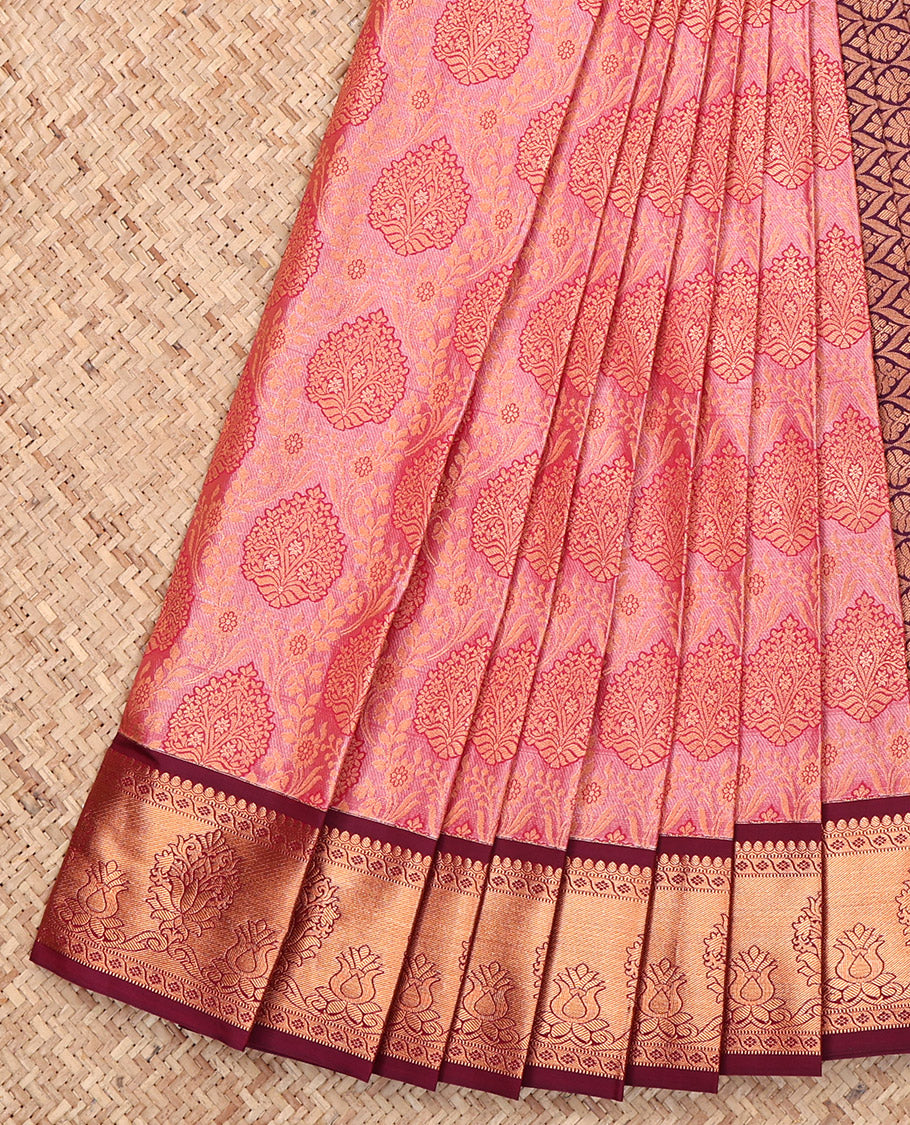 Pink Budget Silk Saree, Enriched with Jacquard, a Contrast Traditional Zari Border, Jaal Pallu, and a Contrast Blouse