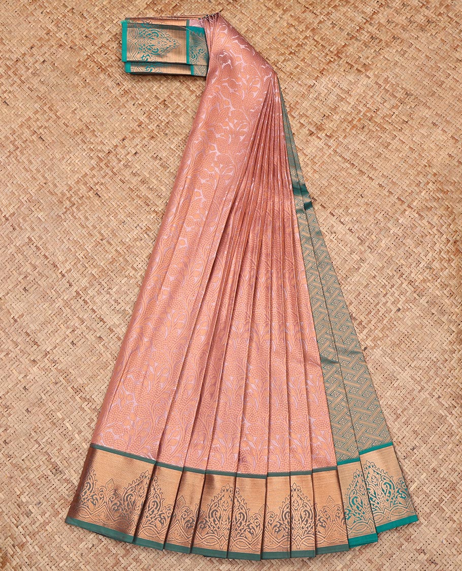 Peach Budget Silk Saree, Crafted with Jacquard Design, Complemented by a Contrast Zari Border, Intricate Pallu, and a Contrast Blouse