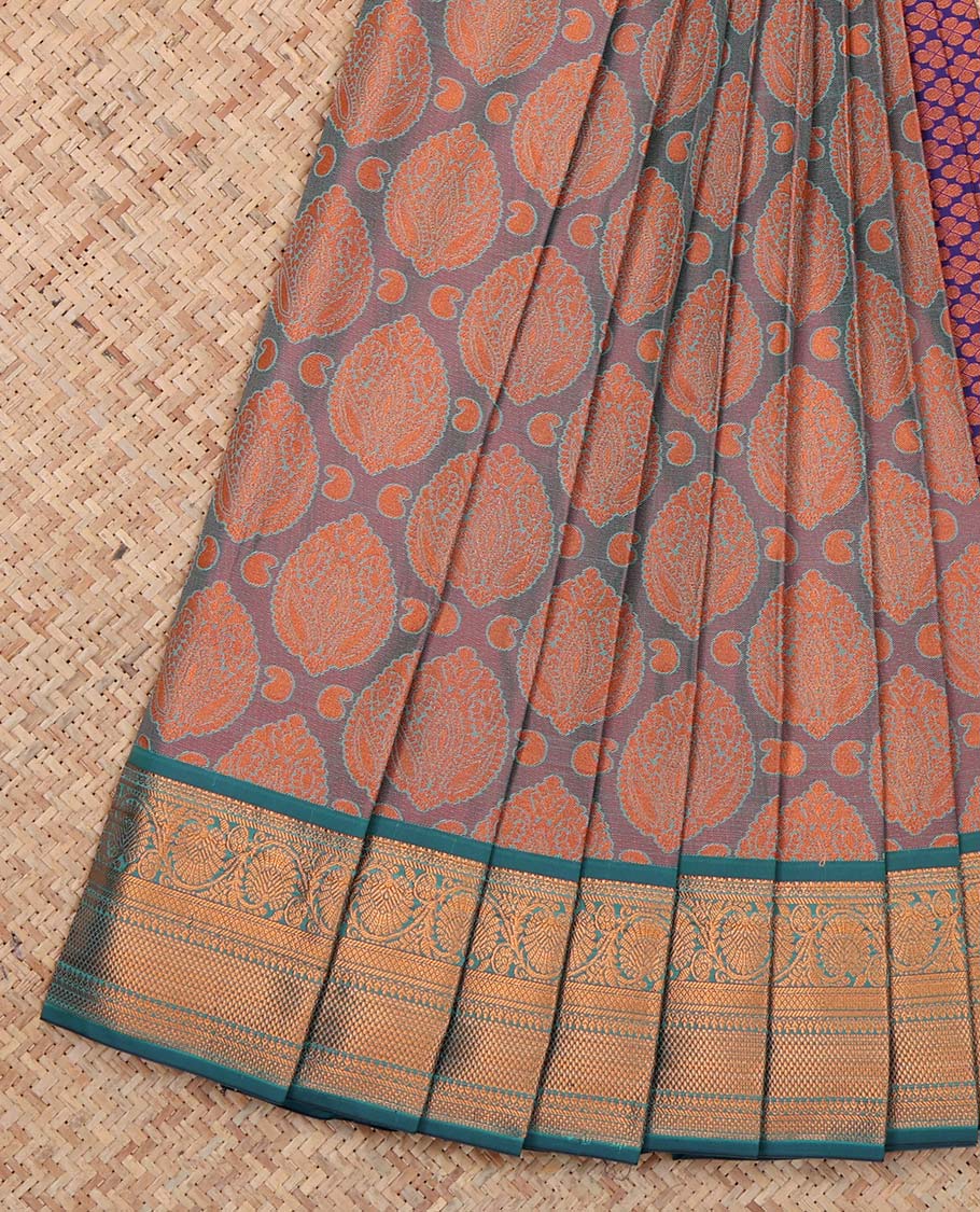 Blue-Purple Dual-Tone Budget Silk Saree, Enriched with Jacquard Design, Complemented by Contrast Traditional Zari Border, a Jaal Pallu and a Contrast Blouse