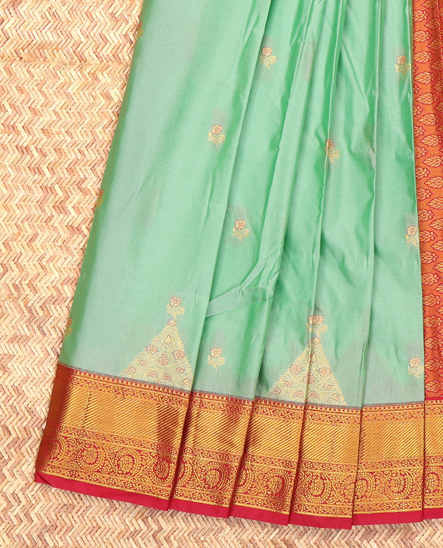 Blue Budget Silk Saree, Enriched with Zari Butta, Complemented by a Contrast Traditional Zari Border, Grand Pallu, and Contrast Blouse