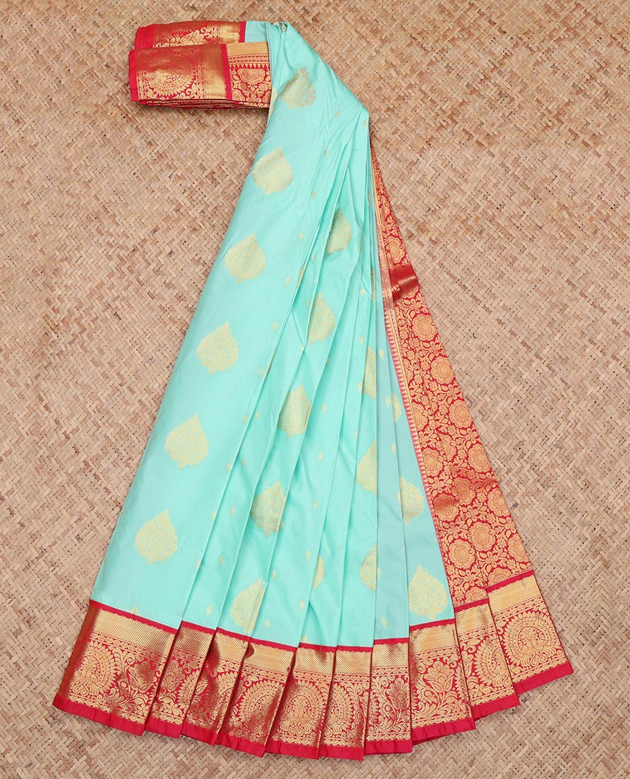 Turquoise Butta Budget Silk Saree