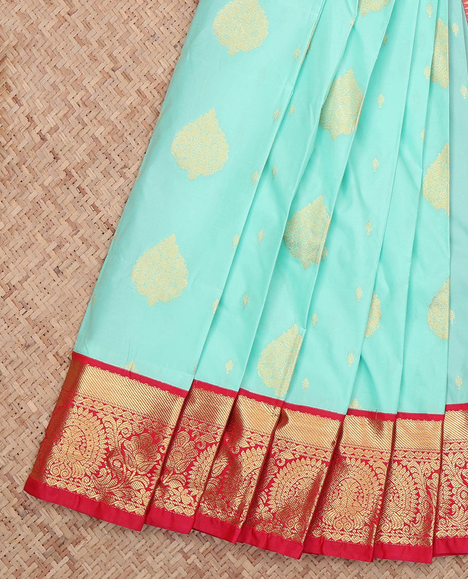 Turquoise Butta Budget Silk Saree