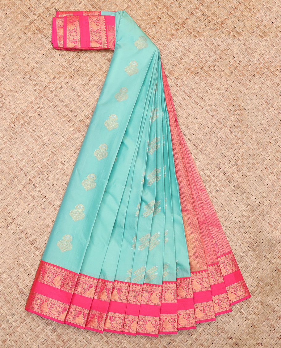Turquoise Zari Butta Budget Silk Saree