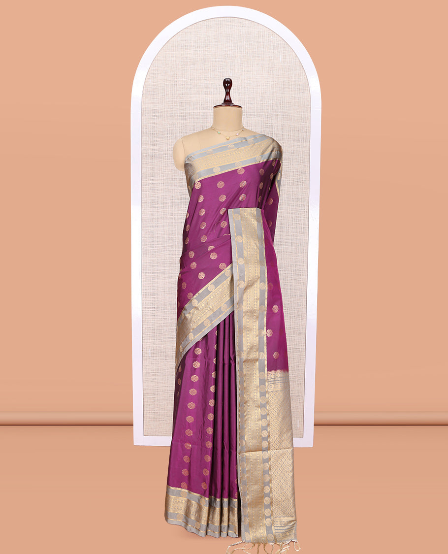 Purple Contrast Traditional Zari Design Budget Silk Saree