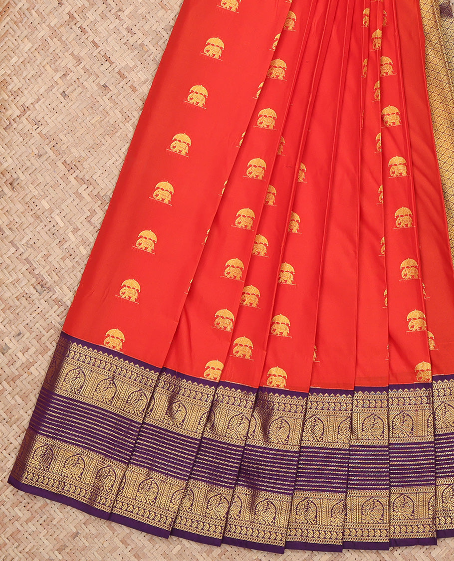 Red Elephant Zari Butta Budget Silk Saree