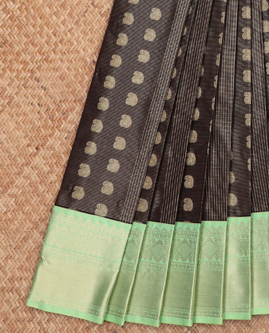 Black jacquard gift saree, contrast traditional zari design border, and jaal pallu