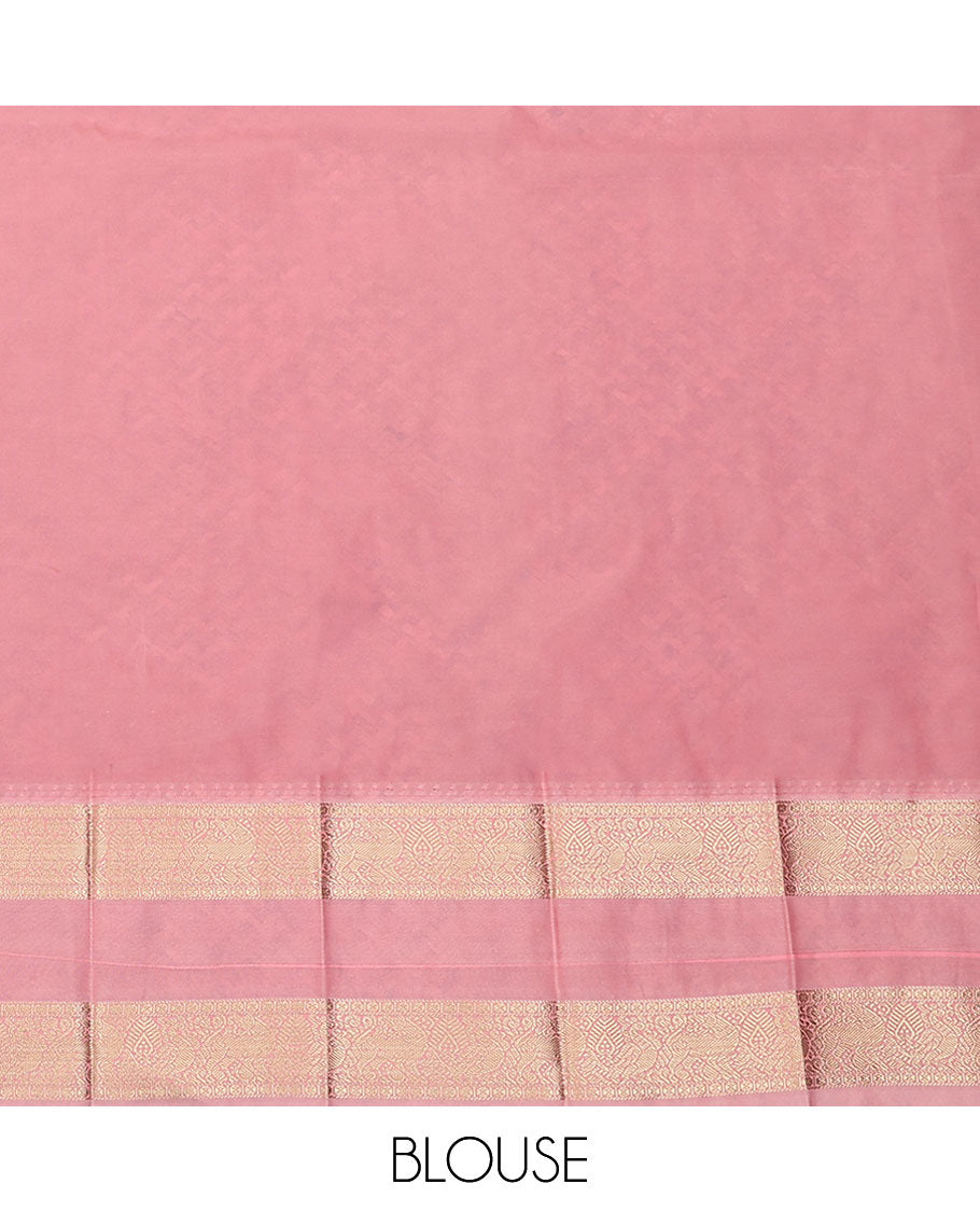 Blue zari buttas and striped budget silk saree, contrast traditional zari design border, and jaal pallu