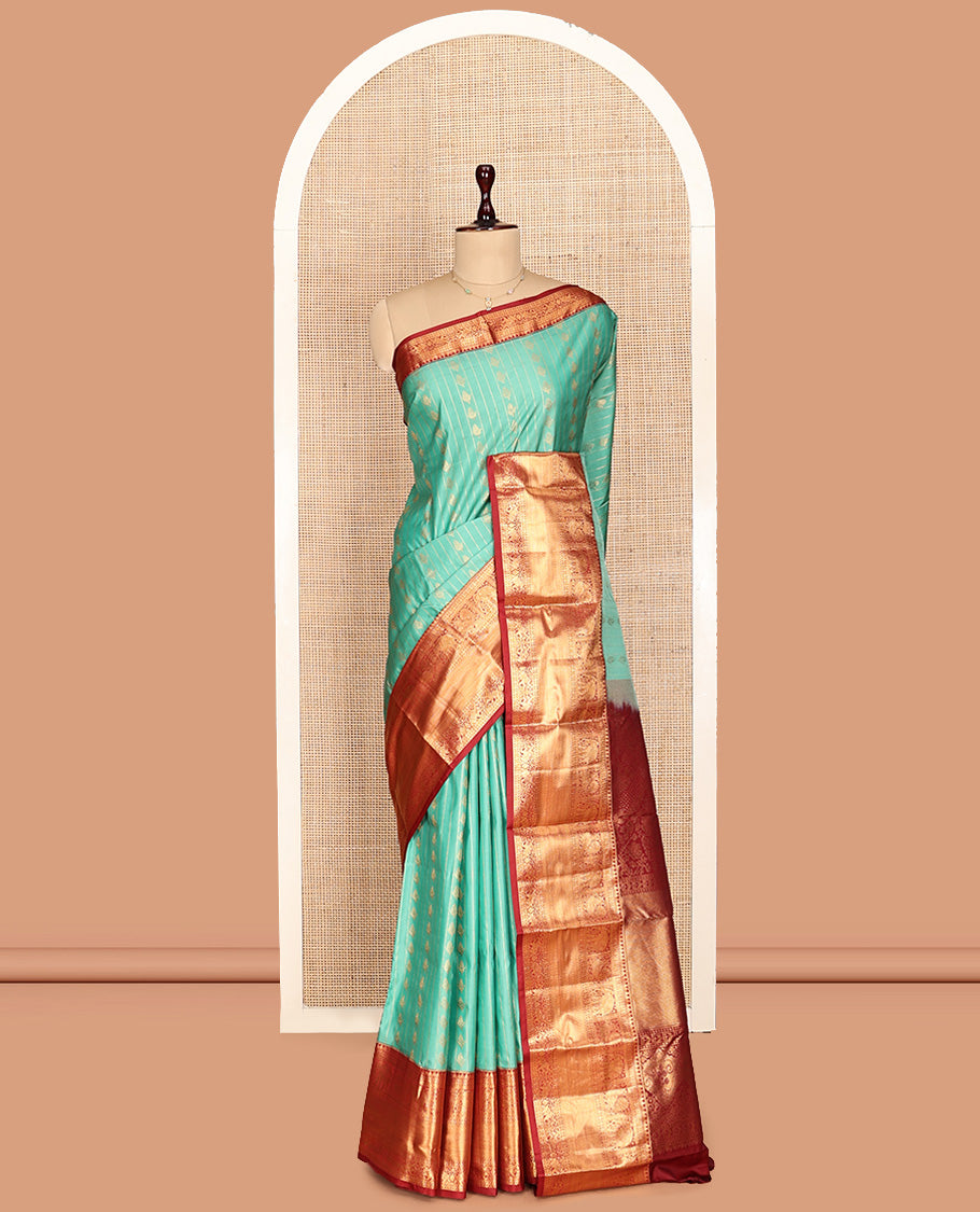Turquoise Zari Stripes and Butta Gift Saree