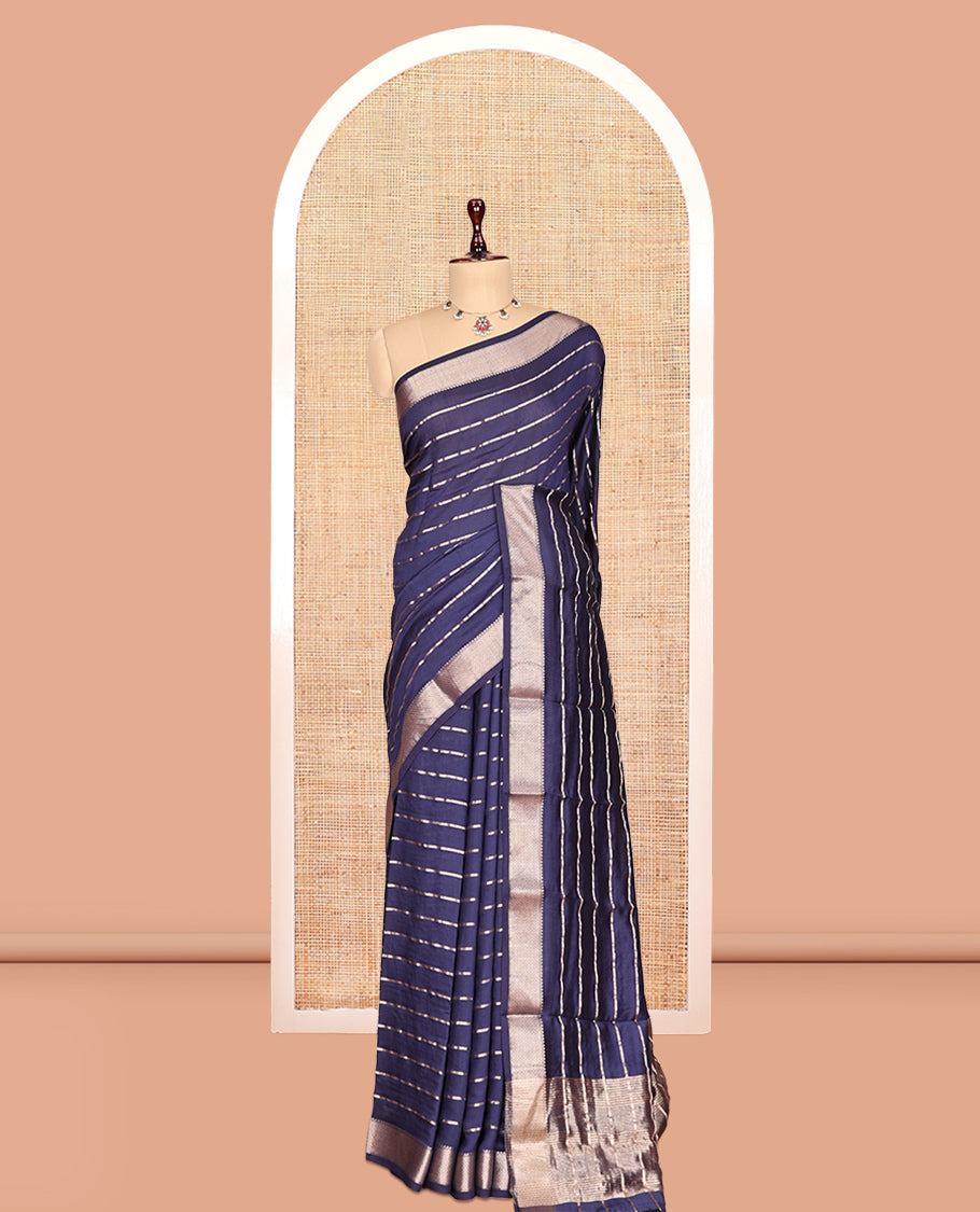 Navy Blue Assam Silk Saree