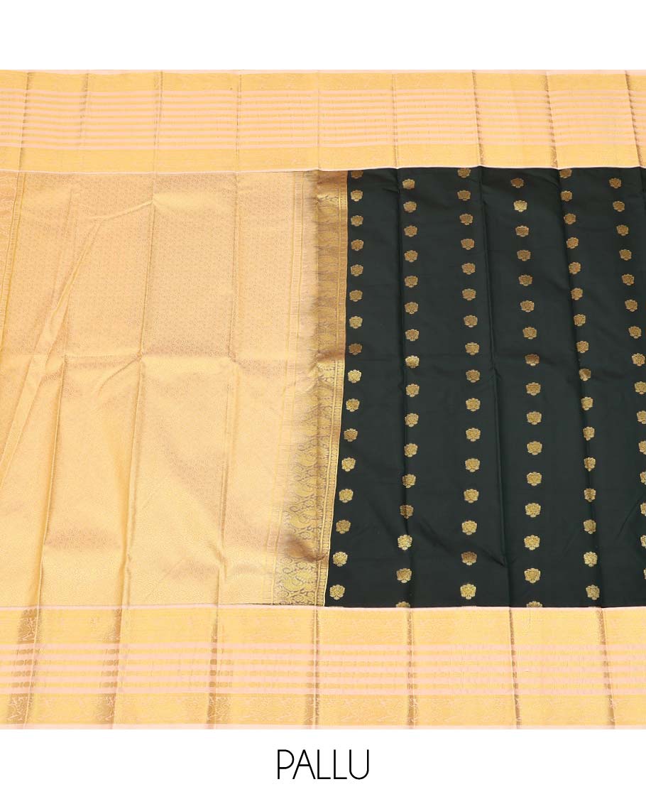 Black zari buttas gift saree, contrast traditional zari design border, and jaal pallu