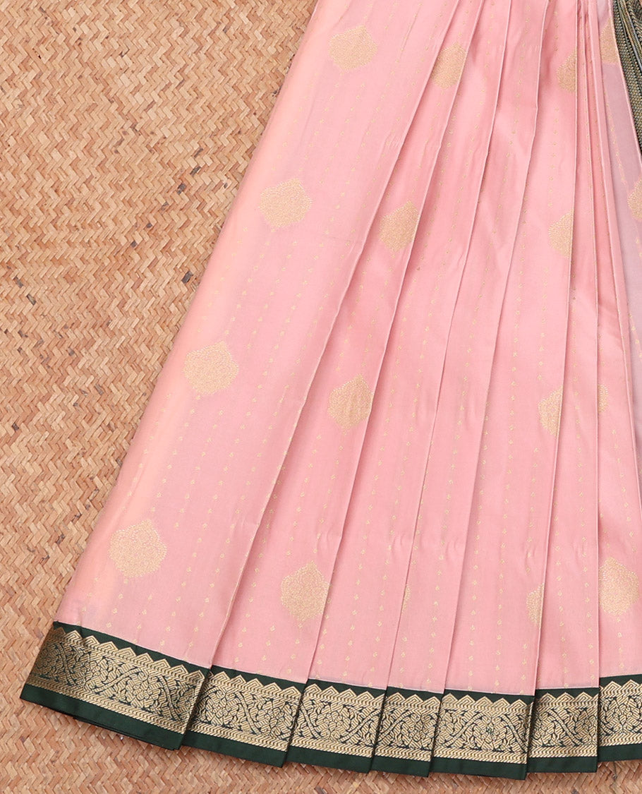 Pink Budget Silk Saree, Sparsely Woven with Zari Buttas, Complemented by a Contrast Traditional Zari Border, Grand Pallu, and a Contrast Blouse