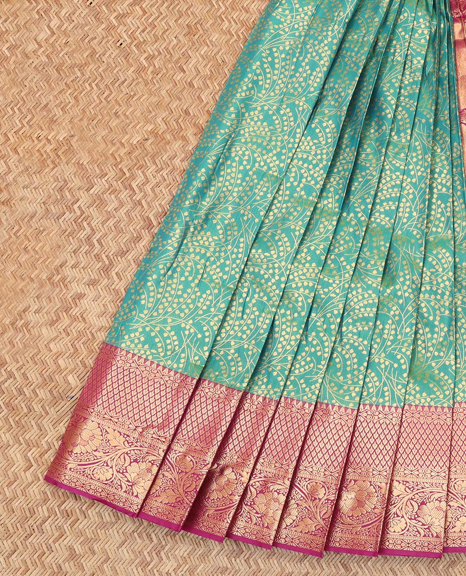 Blue Budget Silk Saree, Featuring Jacquard Design, Complemented by Contrast Traditional Zari Border, a Grand Pallu and a Contrast Blouse