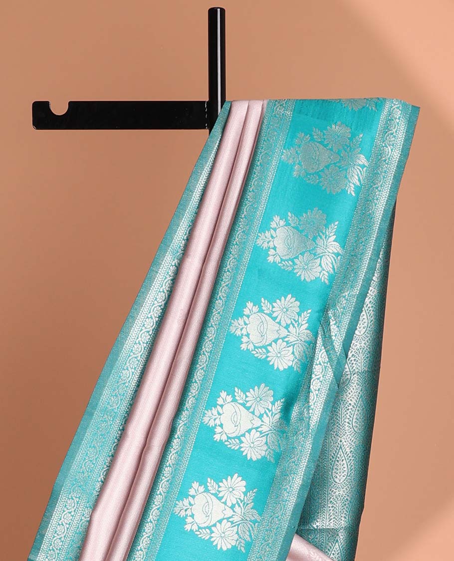 Mauve floral motifs litchi silk saree with contrast floral design border & floral jaal design pallu